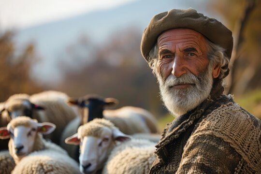 a proud shepherd withof sheep