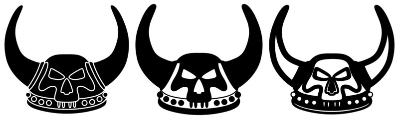 set viking skull helmet icon. knight warrior logo design vector illustration