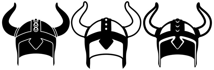 set helmet of the viking warrior symbol. emblem viking helmet logo. illustration of viking, viking knight warrior helmet armor icon flat vector