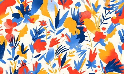 seamless pattern Matisse inspired bold and bright on white backgorund, Generative AI