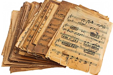 Vintage sheet music, isolated on white