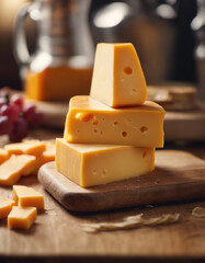 cheddar cheese on a wooden cutting board
