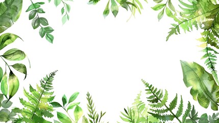 Tropical green palm leaves on white background with copy space