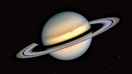 The planet Saturn with rings in outer space among the stardust. World Astronomy Day.