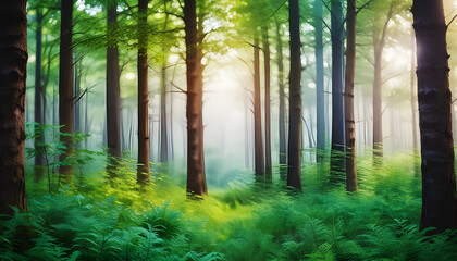 Fototapeta premium Beautiful forest blurred background. Generative AI