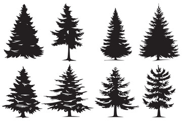 Set of christmas trees silhouette vector illustration