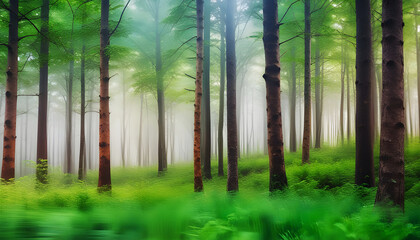 Naklejka premium Beautiful forest blurred background. Generative AI