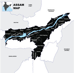 Silhouette Assam map vector illustration on white background 