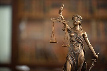 Justice law legal jurisprudence concept. Lady justice with courtroom background.