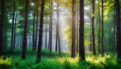 Fototapeta premium Beautiful forest blurred background. Generative AI