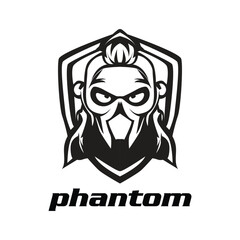 hand drawn monochromatic, vector, logo of a phantom in e-sports style template 