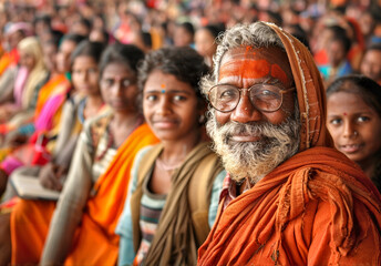 Obraz premium Group of indian people in temple.