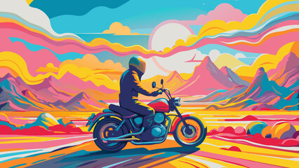 Vibrant Sunset Motorcycle Ride Through Scenic Landscape