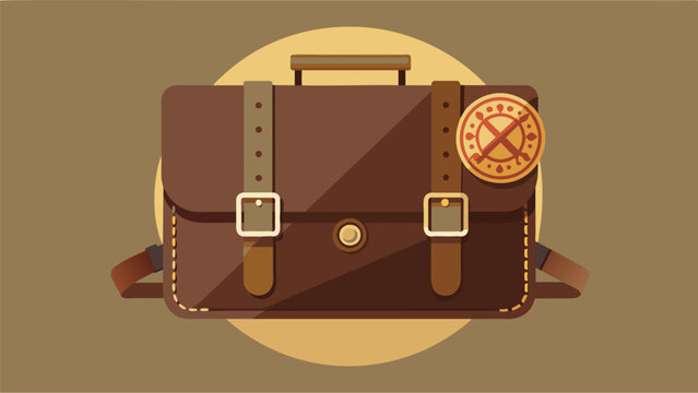 A retro leather satchel with rustic brass buckles and a faded stamp from a bygone airline.. Vector illustration