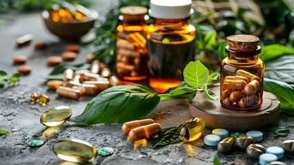 Health supplements in various forms like pills capsules and extracts. Concept Pills, Capsules, Extracts, Health Supplements, Dietary Products
