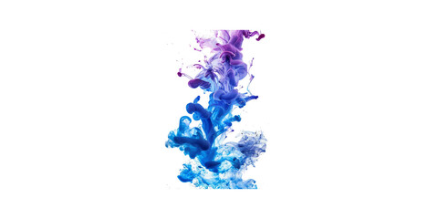 A blue and white water splash, with ink color flowing on the surface of the liquid. The colors blend together to create an abstract shape that resembles a dragon or phoenix. It is set against a pure w