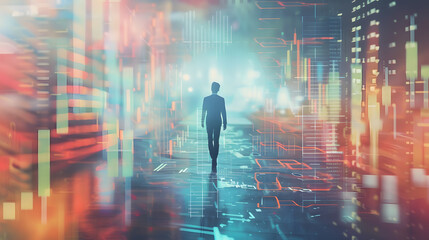 businessman analyzing a graph of future market trends while holding a globe, showcasing the global perspective in financial decision.