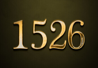 Old gold effect of 1526 number with 3D glossy style Mockup.	