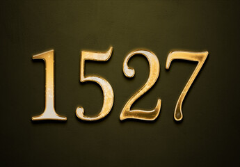 Old gold effect of 1527 number with 3D glossy style Mockup.	