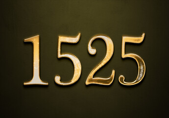 Old gold effect of 1525 number with 3D glossy style Mockup.	