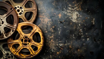 Obraz premium Capturing the Nostalgic Cinematic Charm and Historic Movie Magic of Vintage Film Reels. Concept Vintage Film Reels, Nostalgic Cinematic Charm, Historic Movie Magic, Retro Aesthetic