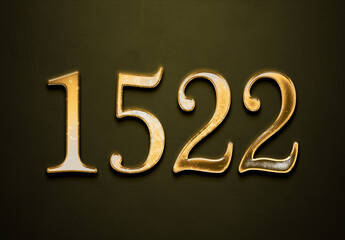 Old gold effect of 1522 number with 3D glossy style Mockup.	