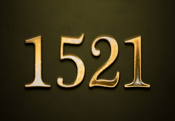 Old gold effect of 1521 number with 3D glossy style Mockup.	