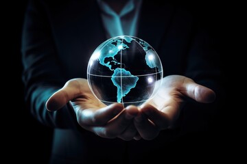 a man holding a globe in his hands.
