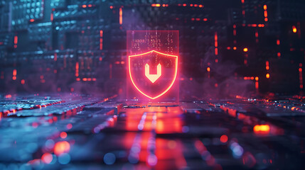 A firewall icon standing guard at the entrance of a data stream, blocking malicious software in a visually striking manner.