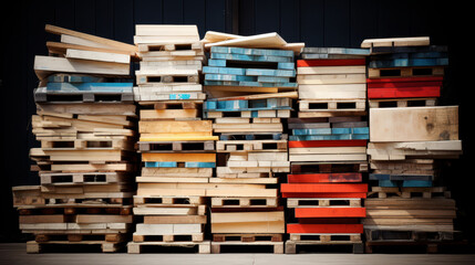 Construction materials stacked neatly with labels, focus on organization and variety,