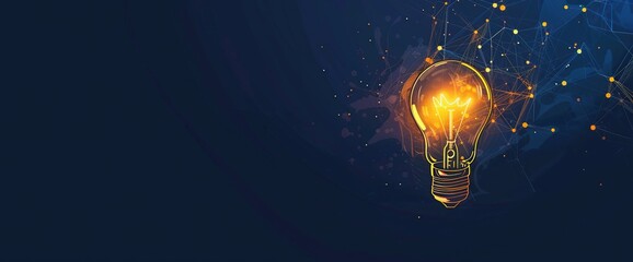 Light bulb with technology and marketing icons on illustration on dark blue background