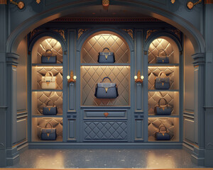 3D generated luxury women's bags, mock-up ad commercial showcase display.