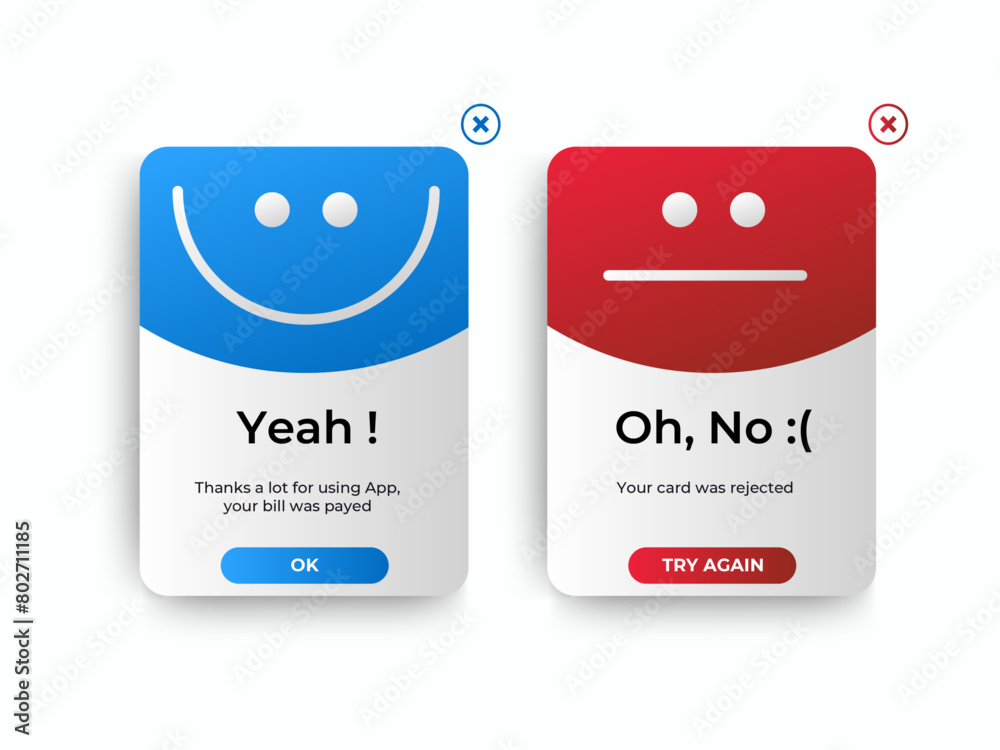 Poster set of payment pop up notification ui design for website, mobile or app. vector