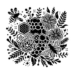 Floral honey comb svg, Honeycomb with flower svg, honey bee svg, floral bee svg, bee wall decor, bee cut file