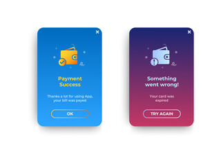 set of payment pop up notification UI design for website, mobile or app. vector