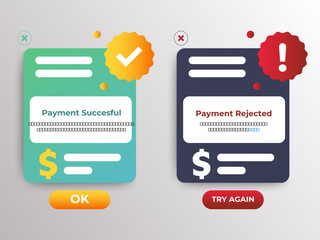 payment success and rejected pop up message. notifications banner design. vector