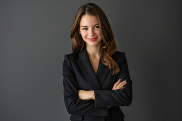 Fototapeta premium Beautiful smiling business woman with arms crossed isolated on white background