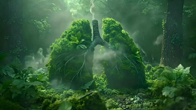 Conceptual image human lungs made fromleaves trees lungs representing fresh breath ecology clean energy modern design