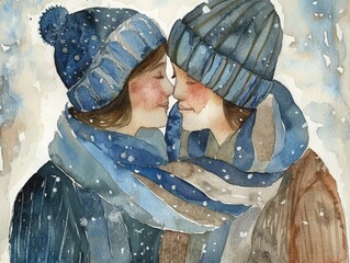 Watercolor painting of young love. Teenage love is a love that everyone will be happy when this kind of love is fulfilled. Use for wallpaper, posters, postcards, brochures.