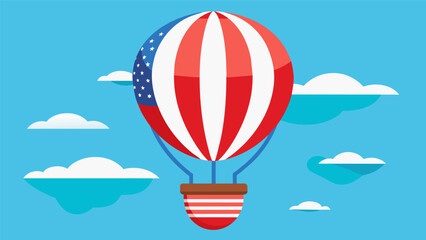 Fototapeta premium A hot air balloon shaped like a giant American flag floating majestically in the sky.. Vector illustration