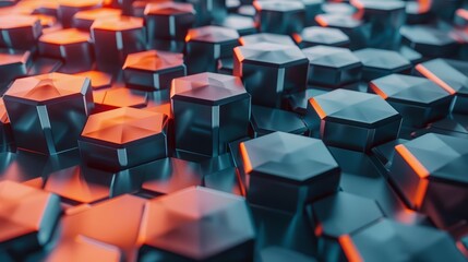 Fototapeta premium In the Background, geometric shapes layered over a Modern business background evoke a sense of organized complexity, featuring angular momentum, Sharpen 3d rendering background