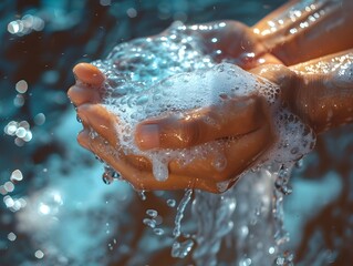Fototapeta premium Illustration of a Person Meticulously Washing Their Hands with Soap and Water, Emphasizing Cleanliness
