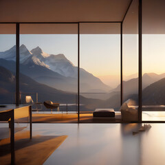 amazing design house in cold weather with mountains on the background