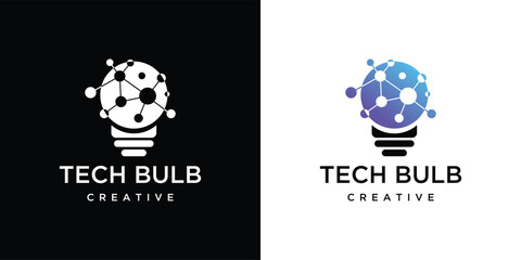 Smart bulb technology logo icon. Creative light bulb logo ideas. Bulb digital logo technology idea