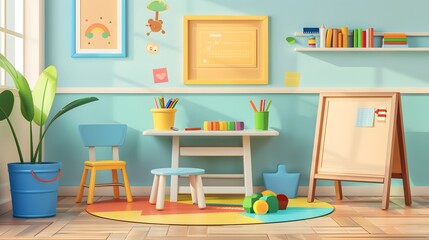 Isolated Illustration of a Kindergarten Playroom, Showcasing a Playful and Educational Setting