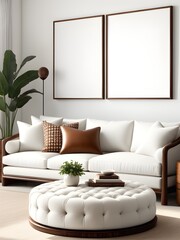Two mockup frames in modern living room interior background, interior mockup design, frame mockup
