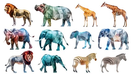 Obraz premium Set Featuring Various Large Safari Animals Like Hippos, Elephants, Lions, and Giraffes