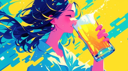 ビールを飲む女性のイラスト