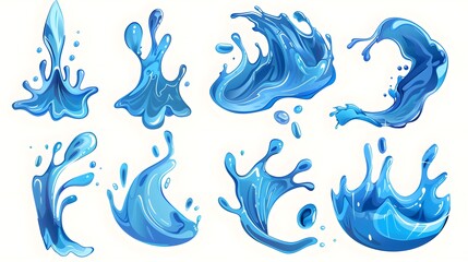 Fototapeta premium Water Splash and Cartoon Sea Wave Icons, Perfect for Illustrating Liquid Motion and Aquatic Themes