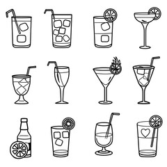 Alcoholic cocktails icons set